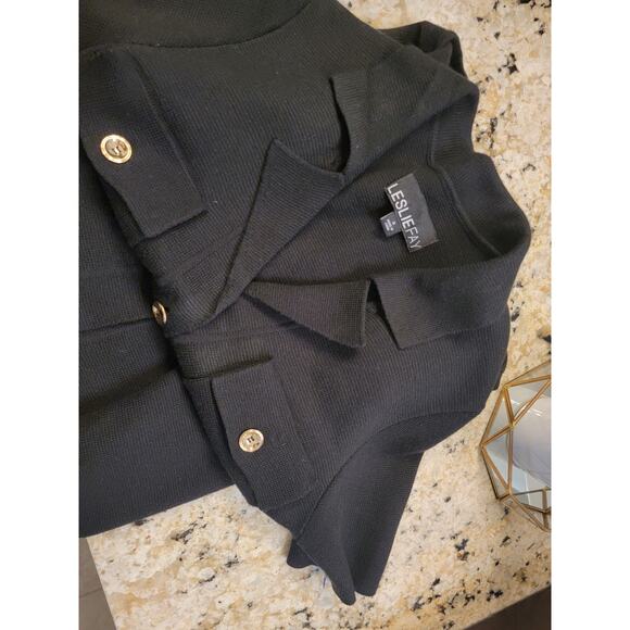 Leslie Fay Black Button Front Sweater Dress - Picture 3 of 3